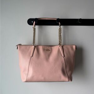 Coach Ava Pink Leather Tote Bag with Gold Chain